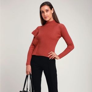 J.O.A. Jadzia Rusty Rose Ribbed Long Sleeve Mock Neck Sweater Top